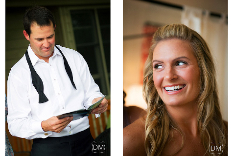 Unobtrusive wedding portraits of bride and groom. 