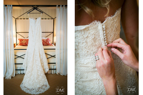 Wedding Dress hanging from bed at the cottage in Highlands, NC. 
