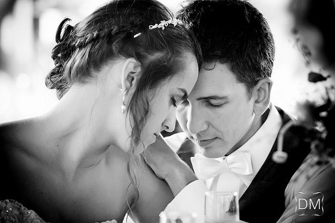 Bride and Groom sharing intimate moment at a Roswell Mill Wedding