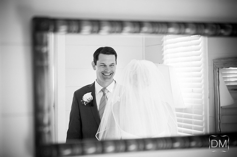 Groom smiling at bride moment after they are married at Old edwards Inn Highlands NC.
