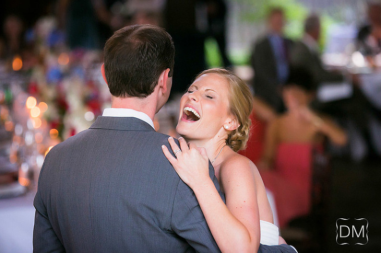 First dance with a smile at Old Edwards INN Wedding Reception, Highlands, NC. Photogaphy by The Decisive Moment.