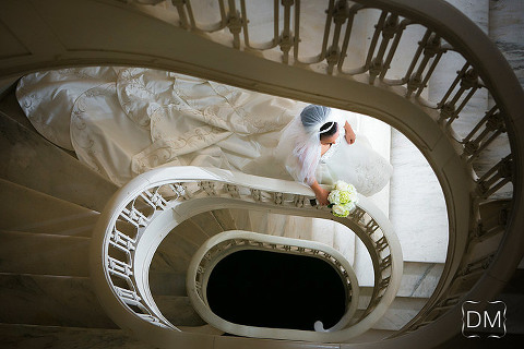 Georgian Terrace wedding stairway bridal portrait