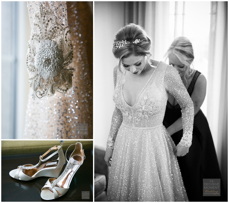 Bride getting ready and final details for wedding at Swan House Atlanta History Center