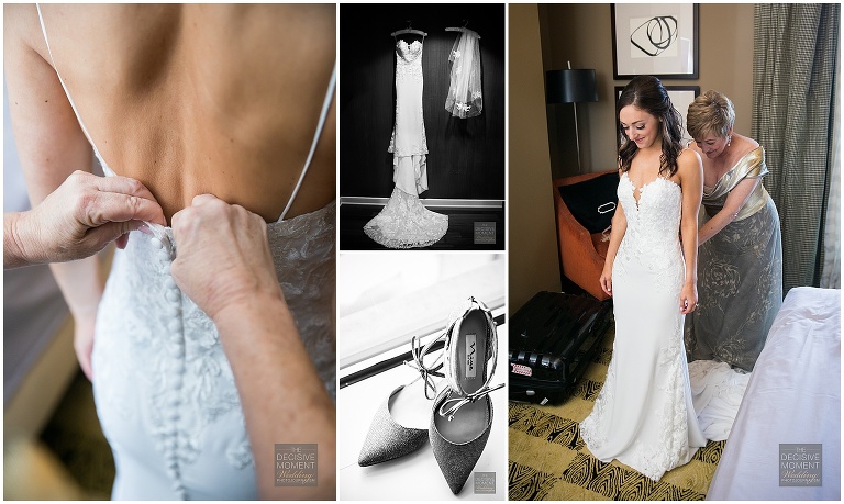Bride getting ready with mother of the bride at the intercontinental atlanta hotel before her wedding at the Foundry at Puritan Mill in Atlanta, GA.