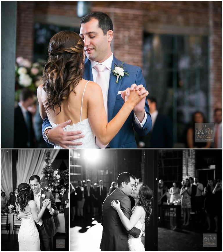 the bride and groom share their first dance at Foundry at Puritan mill wedding