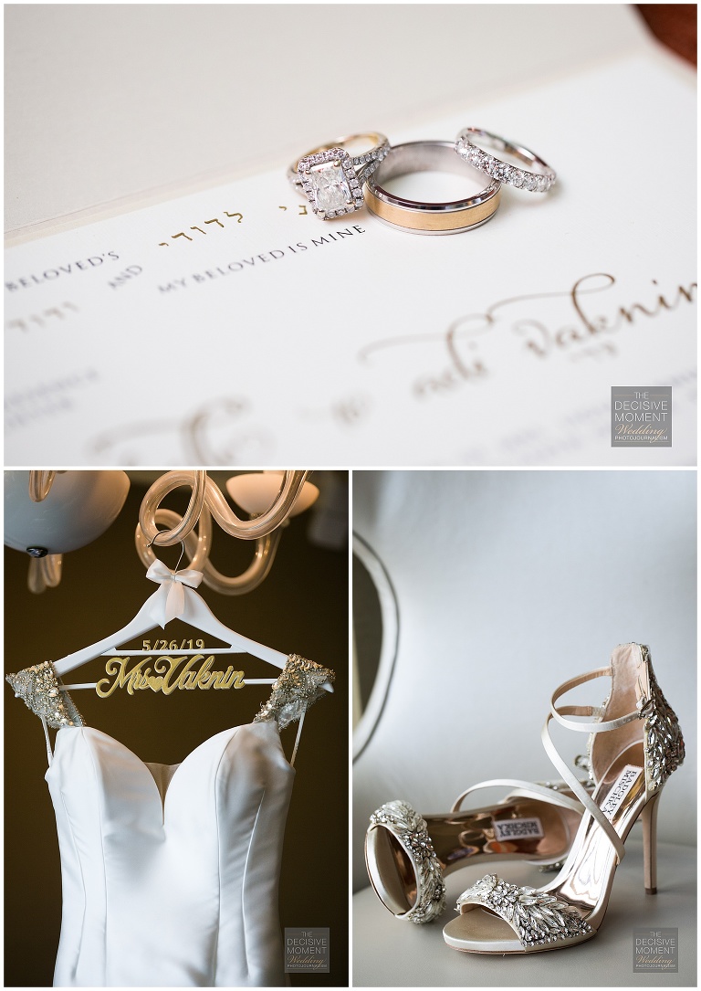Wedding rings, gown and shoes at the Intercontinental Buckhead Atlanta Hotel
