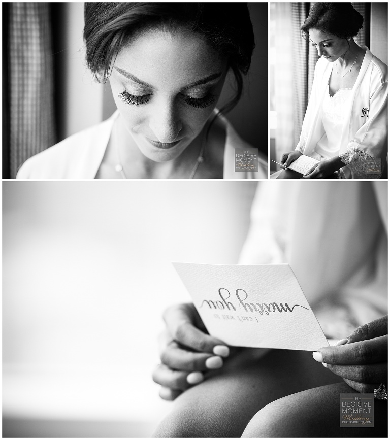 Bride reads a sweet letter from the groom on her wedding day