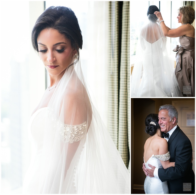 The bride gets ready with her mother and father for her Intercontinental Atlanta Buckhead Wedding