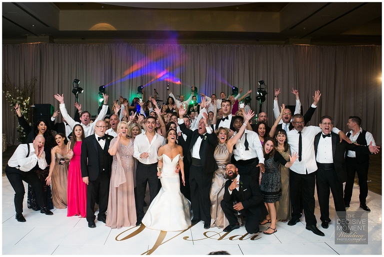 Group photo at the wedding reception of all the guests